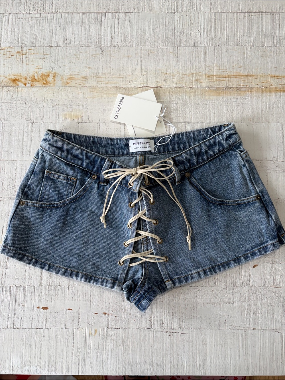 Peppermayo Nashville Denim Skort NWT size 6 Low Rise Lace Up Mini Y2K - Picture 4 of 16